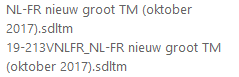 Second analysis using 'NL-FR nieuw groot TM (oktober 2017).sdltrm' and '19-213VNLFR NL-FR nieuw groot TM (oktober 2017).sdltrm' translation memories.