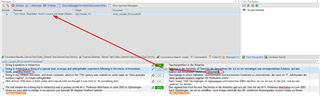 Error message in Trados Studio indicating a missing term in the target segment with a red exclamation mark icon.