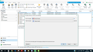 Trados Studio screenshot showing the 'Project Settings' window with 'Language Pairs' tab selected and 'All Language Pairs' dropdown expanded, but no languages are selectable.