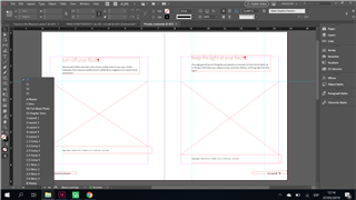 Screenshot of InDesign interface showing a two-page spread with hidden text highlighted in pink, indicating it is not directly visible.