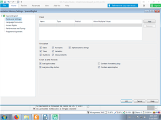 Trados Studio segmentation settings window showing options for numbers and measurements with no visible errors.