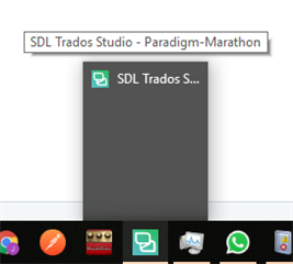 Screenshot showing SDL Trados Studio window minimized in the taskbar with no error messages visible.