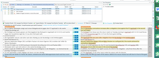 Trados Studio interface with segment 11 active, no comments present, and the comment in segment 1 deleted.