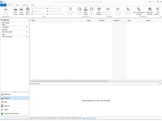 Trados Studio screenshot showing an open project with missing project name in the main display area, but visible in the left panel.