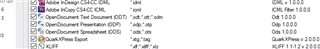 Trados Studio file list showing Open Office file formats with a warning that specific Microsoft Office components are required for preview.