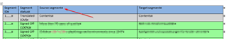 Screenshot of Trados Studio Word review file showing a table without paragraph marks after export.