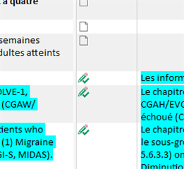 Trados Studio Translation Memory view with green checkmarks indicating confirmed segments, and a note about source text being in French.