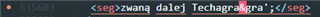 Screenshot showing an error in Trados Studio with illegal characters in the text segment.