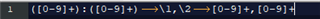 Screenshot of a regular expression rule in Trados Studio with the text: '(0-9+):(0-9+) =>1,2 0-9+,0-9+'