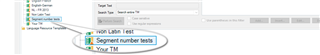 Trados Studio screenshot showing an orange triangle warning next to 'Segment number match' indicating Translation Memories are ready for upLift upgrade.