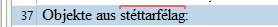 Screenshot of Trados Studio showing the text 'Objekte aus stettarflag' with the word 'stettarflag' partially highlighted.
