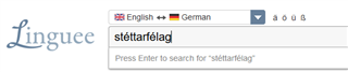 Screenshot of the Linguee website with the word 'stettarflag' entered in the search bar.