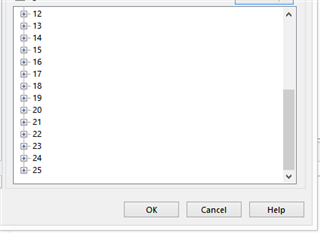 Screenshot of Trados Studio showing a list of QA rules numbered from 12 to 25 in a selection box with OK, Cancel, and Help buttons.