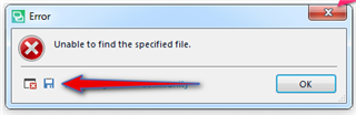 Error dialog box in Trados Studio with a red cross icon, stating 'Unable to find the specified file.' and an 'OK' button.