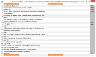 Screenshot of Trados Studio preview window with a document open, displaying text about a Leo USCanada Calendar, with no visible errors or warnings.