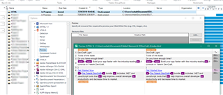 Screenshot of Trados Studio's interface displaying a list of files with status and error messages, including 'File type error' and 'The file could not be loaded'.