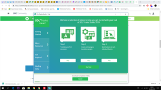 Screenshot of Trados Studio installation steps with 'Step 1: Download', 'Step 2: Install', and 'Step 3: Activate' highlighted, but the 'Install' button is missing.