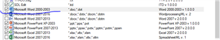 Screenshot of Trados Studio showing a list of file types with one highlighted, indicating the user used this file type in 2015.
