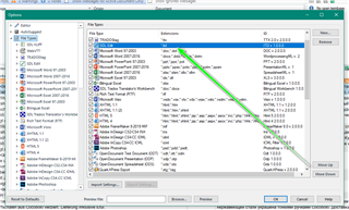 Trados Studio screenshot showing the File Types options with an arrow pointing to move a file type to the top of the list.