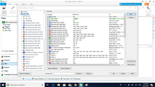 Trados Studio interface showing the 'Files' view with a list of various file types, including .docx and .xlsx, and a 'Projects' view with a list of project names and statuses.