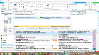 Screenshot of Trados Studio interface showing the Editor view with multiple segments of text. The 'Find' button with binoculars icon is visible on the toolbar.