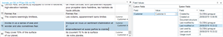 Trados Studio showing a list of translation units with the 'Customer' field column displaying values 'Customer A' and 'Customer B'.