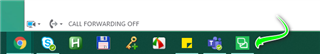 Screenshot showing Trados Studio icon active on the taskbar with a notification 'CALL FORWARDING OFF' visible.
