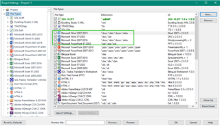 Trados Studio File Types list with 'Microsoft Word 2007-2013' now at the top of the list, indicating it has been moved up as instructed.