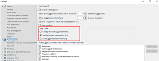 Trados Studio settings window with a red error message stating 'AutoSuggest provides only verified suggestions as words.'