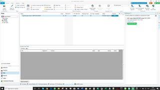 Screenshot of Trados Studio interface showing the notification panel on the top right corner with a message 'A new file version is available'.