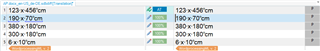 Screenshot of Trados Studio showing a list of measurement units in source and target columns with correct autopropagation.