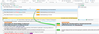 Trados Studio screenshot showing the Translation Results window with green arrows pointing to 'Automatically use best fuzzy match' and 'Apply best match' settings.