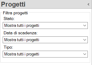 Trados Studio Projects view with empty list and filter settings showing 'Show all projects' for Status, Due Date, and Type.