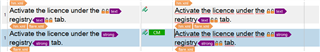 Screenshot of Trados Studio displaying a comparison of text segments with correct tag formatting, indicated by green highlights.