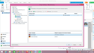 Trados Studio Project Settings window showing 'No term base selected yet' under Termbases with an Add, Remove, and Edit button.