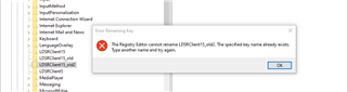 Error message window on Trados Studio stating 'The Registry Editor cannot rename LDSRClient15_old. The specified key name already exists. Try another name and try again.'