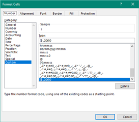 Excel 'Format Cells' dialog box with 'Custom' category selected, showing a sample of Hindi formatting code in the 'Type' field.
