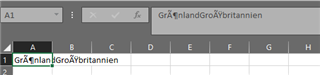 Excel cell showing misinterpreted characters due to incorrect ANSI encoding.