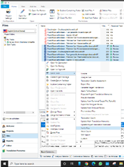 Right-click context menu in Trados Studio with 'Batch tasks' and 'Verify files...' options highlighted.
