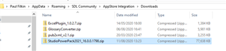 File Explorer window with a list of downloaded files including 'StudioPowerTool_v5.0.0.0.zip' highlighted.