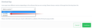 Trados Studio AppStore download page with a dropdown menu showing two versions of an app, 6.0.491 and 6.0.492, with the 6.0.491 version highlighted.