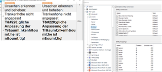 Screenshot of Trados Studio showing German text with character entities in the CDATA section not converted correctly.