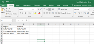 Screenshot of an Excel spreadsheet with English and German translations in separate columns.
