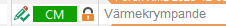 Trados Studio editor segment with a green checkmark and the text 'V rme krympande' indicating a confirmed match.