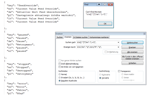 Screenshot of Trados Studio showing a 'Find' dialog box with an error message 'Cannot find the text'.