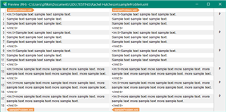 Preview of XML file in Trados Studio with sample text blocks displayed side by side.