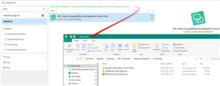 Screenshot of Trados Studio with an error message 'Download complete. Some items failed. Review the errors in the list.' highlighted by a red arrow pointing at it.