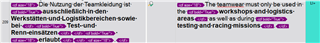 Screenshot of Trados Studio Editor showing incorrect bold formatting in the source segment, with the bold end tag placed at the end of the sentence.