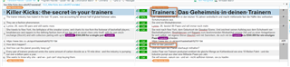 Comparison view in Trados Studio highlighting the original translation segments in the OLD file.