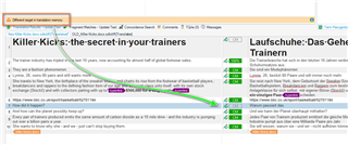 Warning message in Trados Studio indicating different target in translation memory.